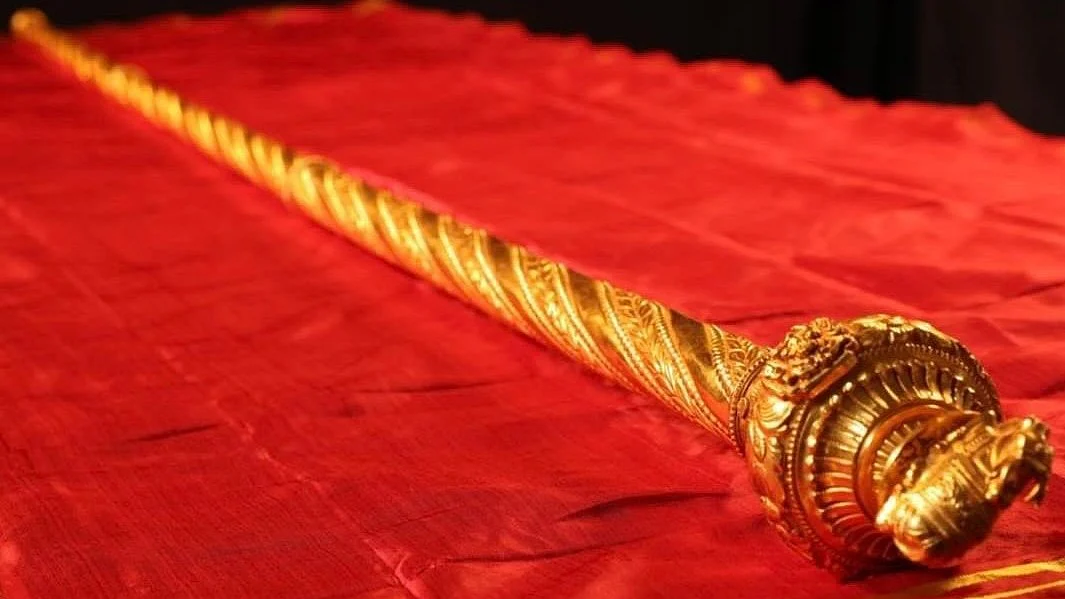 The 'sengol' supposedly designated for the Speaker of the Lok Sabha (photo courtesy @KSRadhakrish/Twitter)
