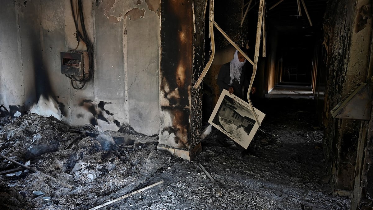 Burnt remains of the Radio Pakistan building (Photo Courtesy: @ShirazHassan/Twitter)