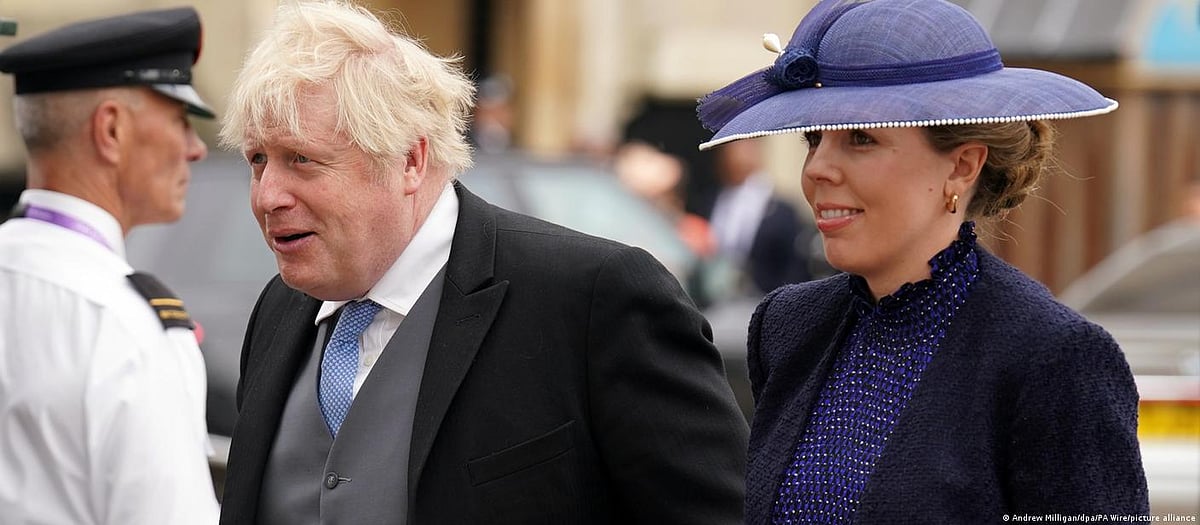 Former British Prime Minister Boris Johnson and his wife Carrie Johnson arrives at Westminster Abbey.