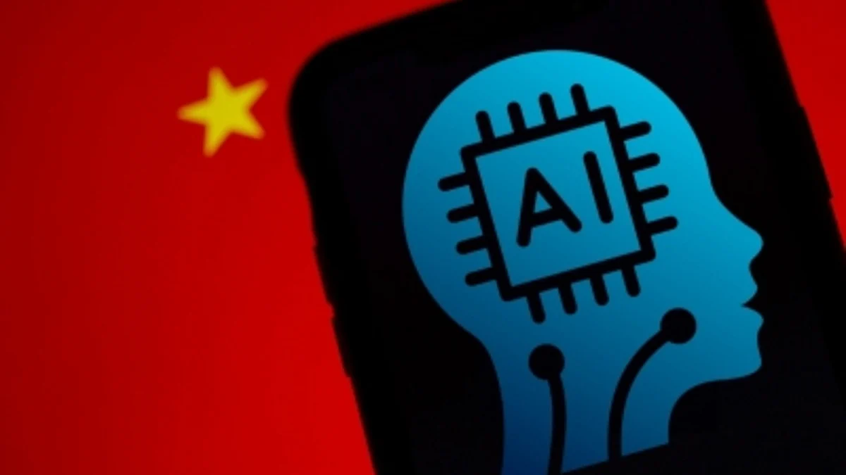 Outline of a human face with the text AI foregrounds the flag of China (IANS Photo)