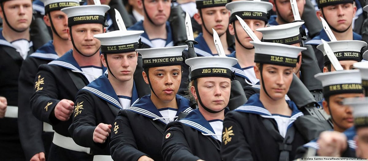 Service personnel marching at the coronation include the Royal Navy, the Army, and the Royal Airforce.