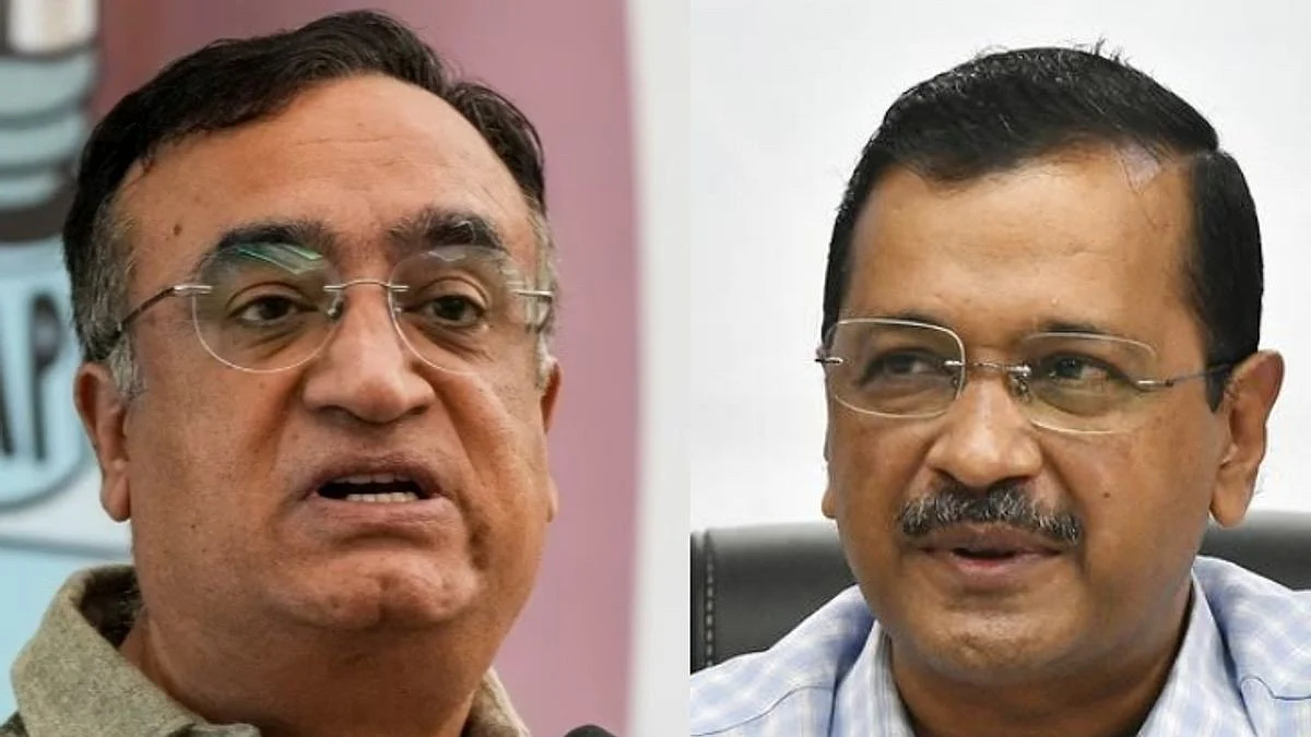 Congress leader Ajay Maken (left) and Delhi chief minister Arvind Kejriwal (photo courtesy Dainik Bhaskar)