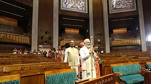 Modi inside the new parliament building. Photo: @narendramodi/Twitter