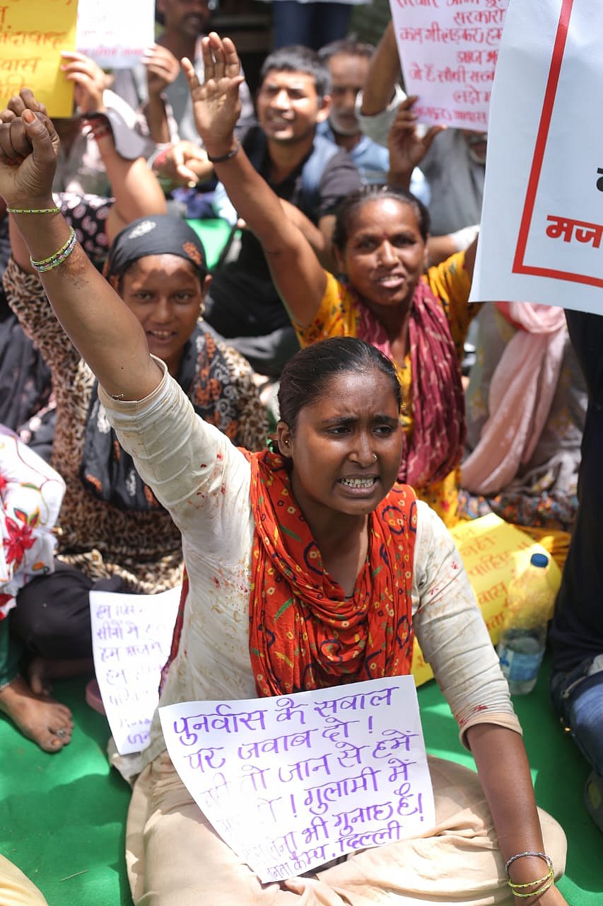 Displaced residents of Tughlaqabad staged a sit-in dharna to demand rehabilitation at Jantar Mantar in New Delhi on Monday (NH Photos by Vipin)