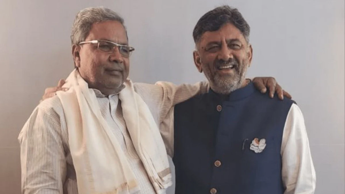 Karnataka CM Siddaramaiah and Deputy CM D.K. Shivakumar (photo courtesy: @DmkMuth/Twitter)