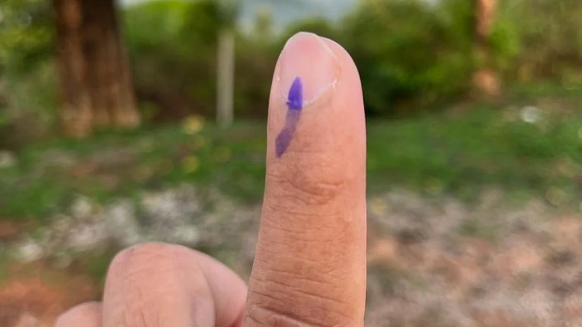 Inked finger after casting vote (Photo Courtesy: Twitter/@SajithGowda)