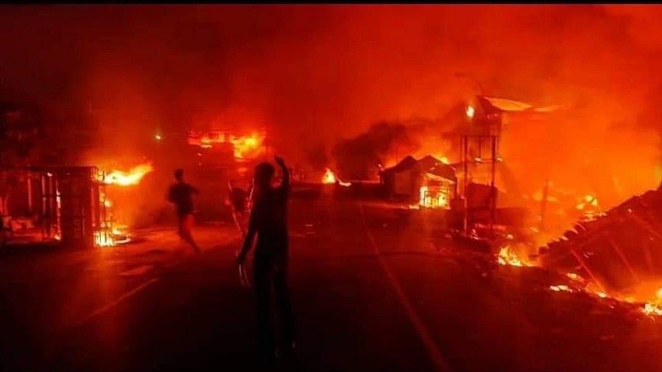 The violence between the Kuki and Meitei communities in Manipur spilled over to Shillong in the neighbouring state of Meghalaya, May 5, 2023 (Photo Courtesy: @MangteC/Twitter)