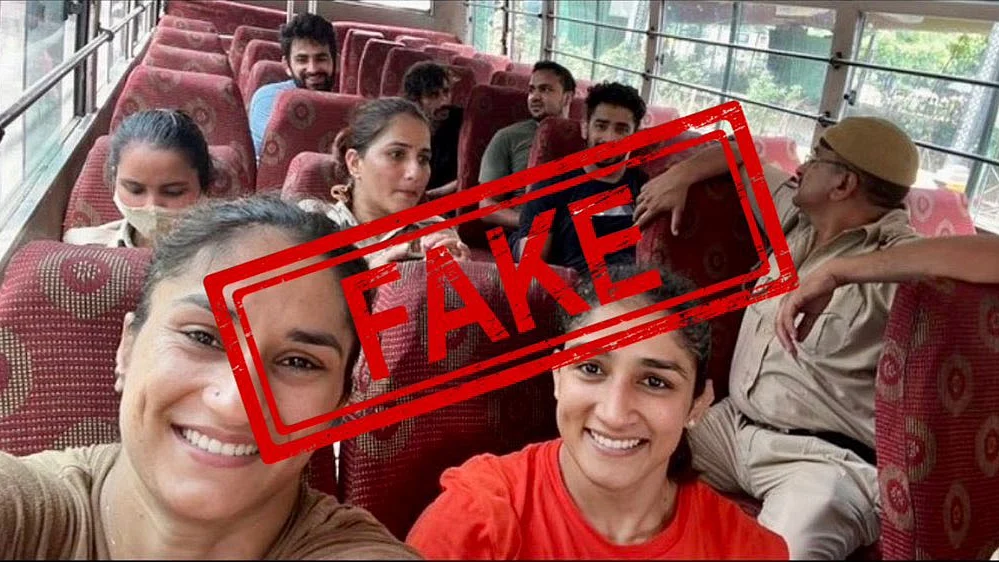 Morphed image of Vinesh phogat and Sangeeta Phogat (photo courtesy @BajrangPunia/Twitter)