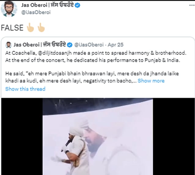 Video clip of singer Diljit Dosanjh’s stage performance shared on social media with false claim