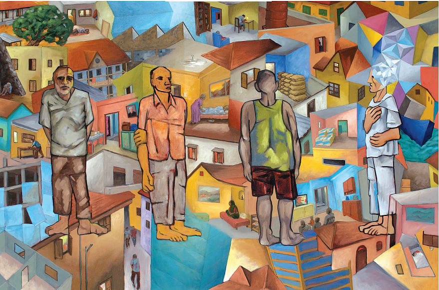‘Nagrik’, 2019, 48x72”, oil on canvas by Sudhir Patwardhan