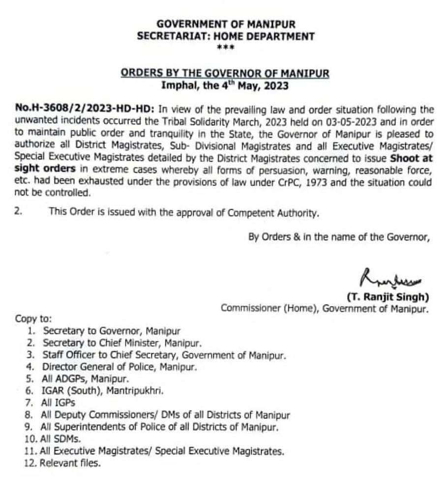 Shoot at sight orders by the Governor of Manipur