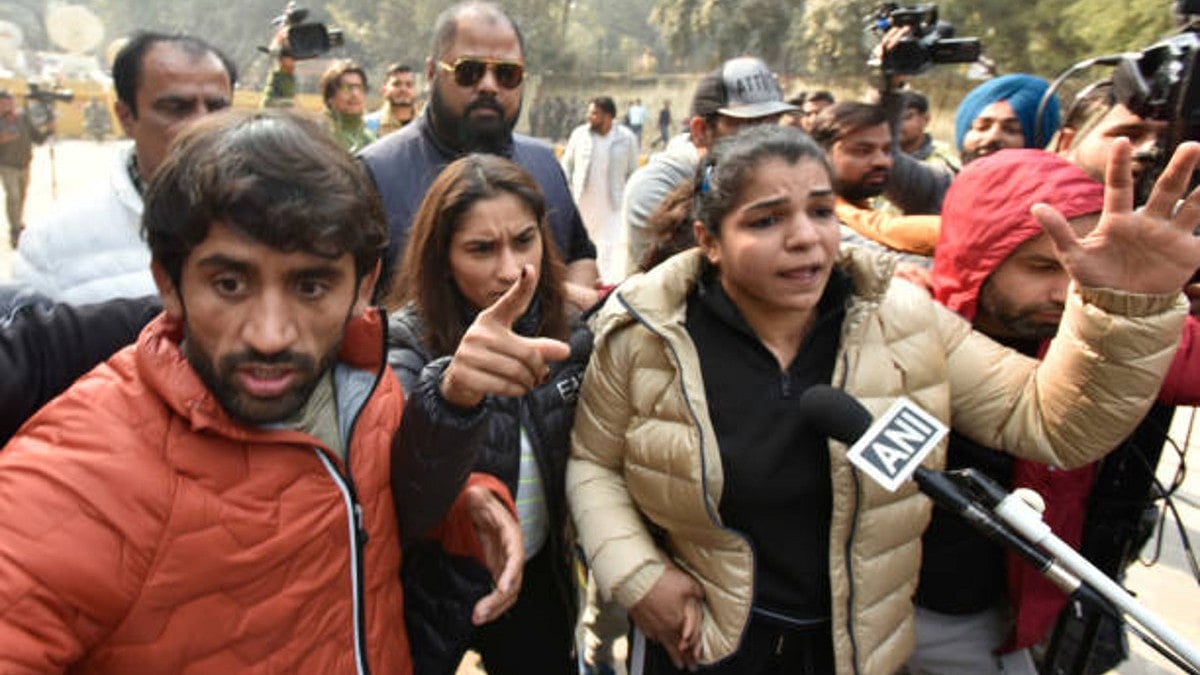 Indian Wrestlers Vinesh Phogat, Sakshi Malik, Bajrang Punia during the protest against the Wrestling Federation of India (Photo: Getty Images)