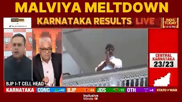 Amit Malviya hurls personal abuses at senior journalist Rajdeep Sardesai on live TV during a discussion on Karnataka results, 13 May 2023 (screen grab from India Today TV)