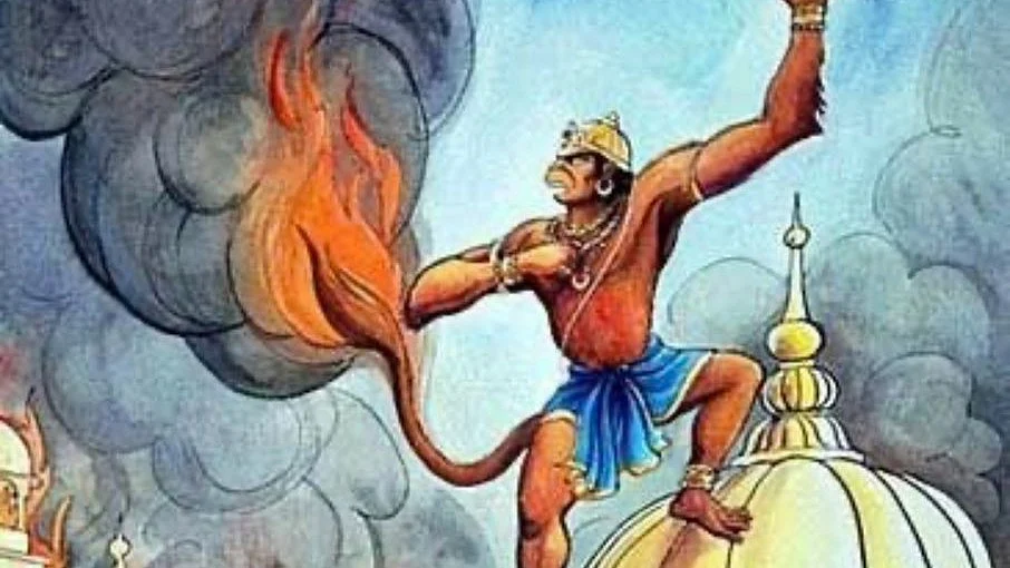 Hanuman setting Lanka on fire. Image courtesy: @advsanjoy/ Twitter