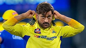 M.S Dhoni wearing the CSK jersey (Photo Courtesy: @CricCrazyJohns/Twitter)