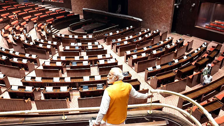 Prime Minister Narendra Modi made a surprise visit to the new Parliament building on Thursday, March 30 (photo: National Herald files)