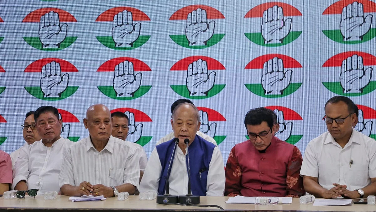 Congress leader Ajoy Kumar (C), party MLA from Manipur Okram Ibobi Singh and leaders of like-minded Opposition parties during a press conference over violence in Manipur, AICC in New Delhi (photo: Vipin/National Herald)