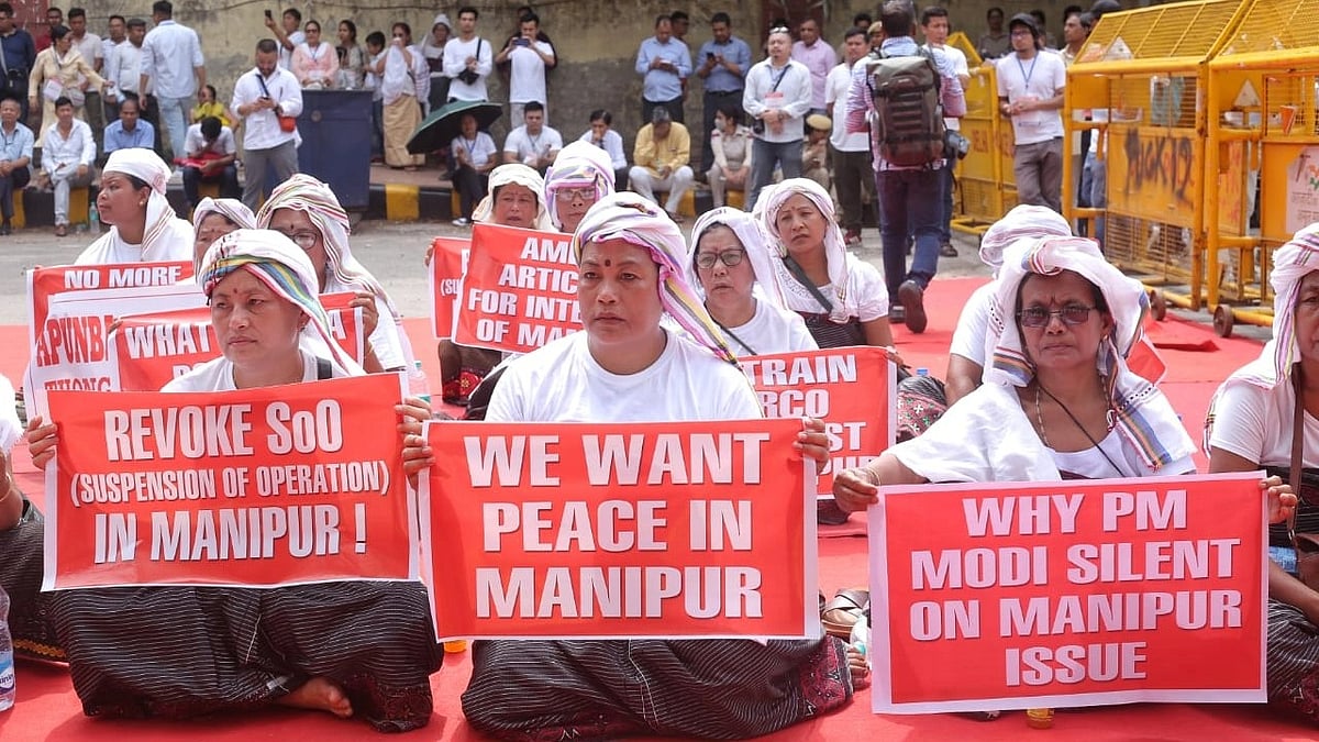 'Mothers of Manipur' protesting in New Delhi's Jantar Mantar on Monday, June 19 (photo: Vipin/National Herald)