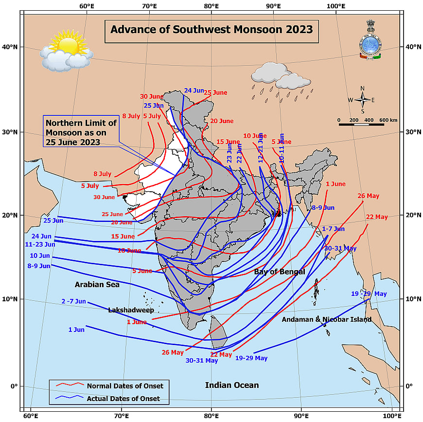 Map spotting June 24, the advance of Southwest Monsoon 2023 (photo: Indian Meteorological Deparment)