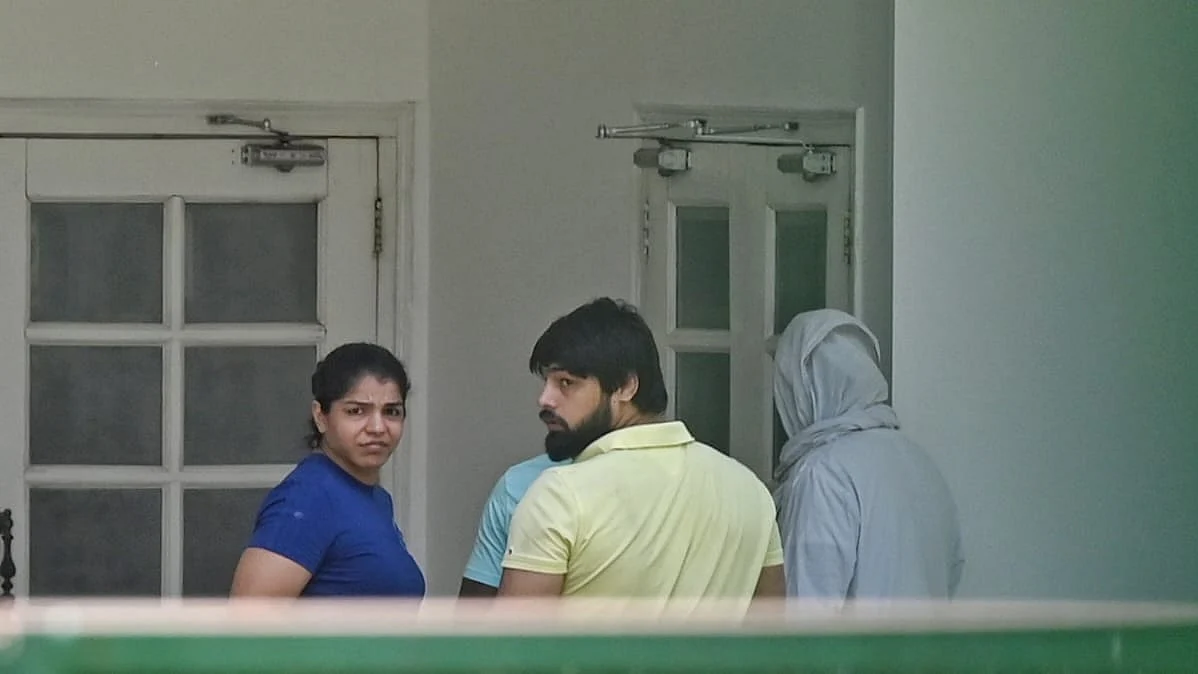 Sakshi Malik, Bajrang Punia at Anurag Thakur's residence in New Delhi. (Photo: Vipin)