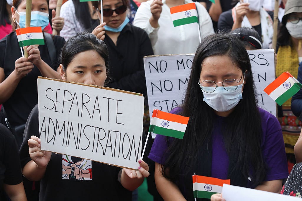 Manipur's Kuki tribe holding a dharna at Delhi. (Photo Credit: Getty)