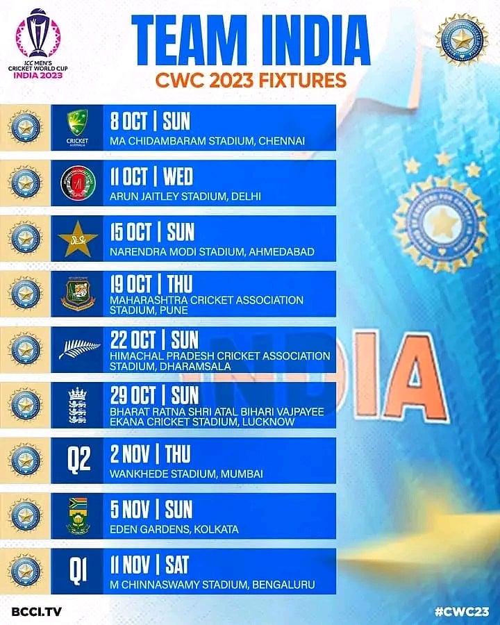 CWC 2023 Fixtures (photo courtesy BCCI.tv)