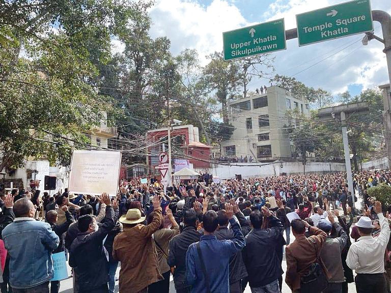 A protest in Aizawl after Indian security forces prevented Chin refugees from entering Mizoram.