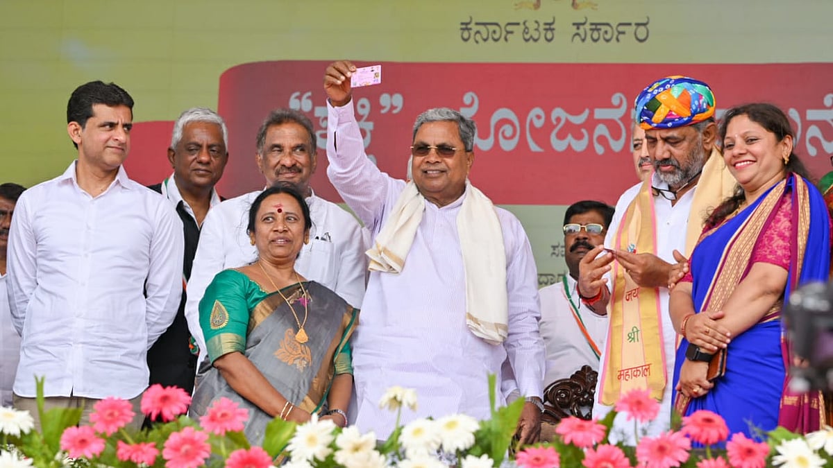 Karnataka chief minister Siddaramaiah launches free intrastate bus travel scheme for women in Bengaluru on Sunday (Photo courtesy: @siddaramaiah/ Twitter