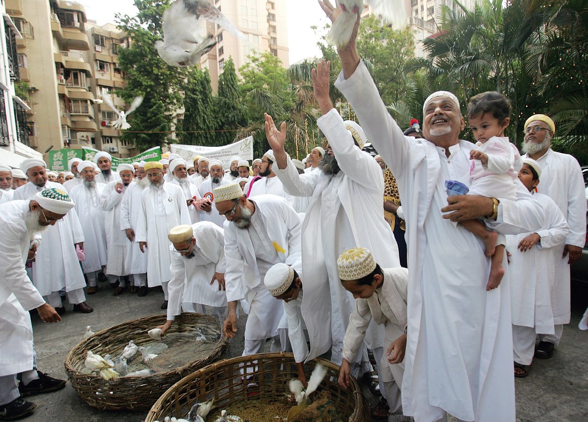Bohra Muslims set birds free as a pious deed on special occasions