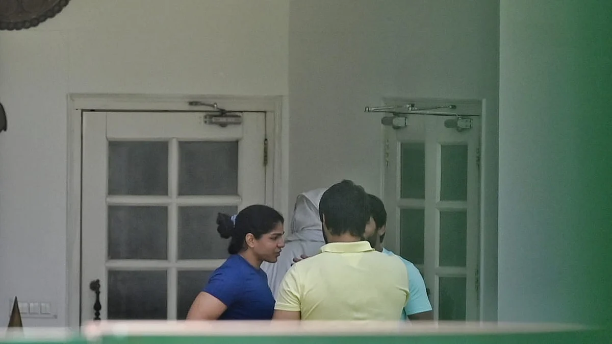 Sakshi Malik, Bajrang Punia at  Anurag Thakur's residence in New Delhi (photo: Vipin/National Herald)