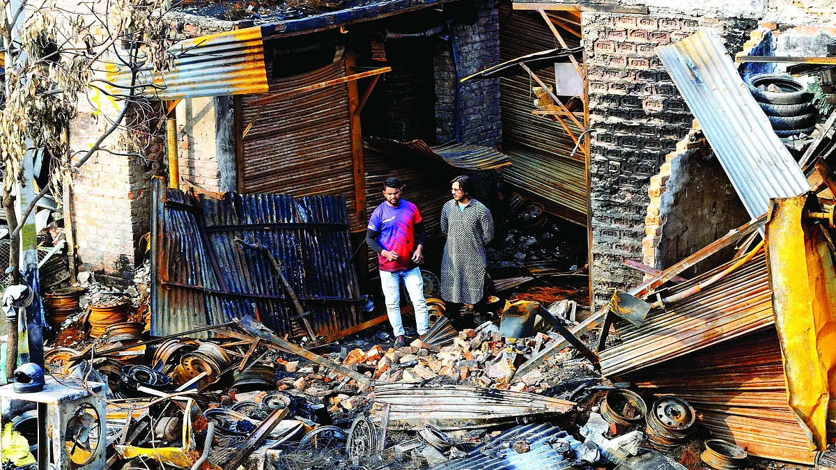 A shop in Gokulpuri area of north-east Delhi ravaged during the 2020 communal riots. (Photo: Getty)