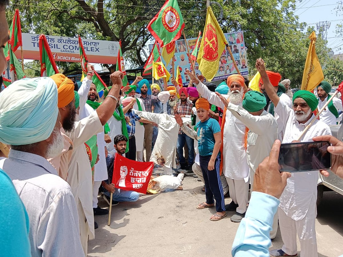 In Punjab SKM, AIKS, Swaraj India activists hit the street, demanding Singh's arrest (Photo: SKM) 
