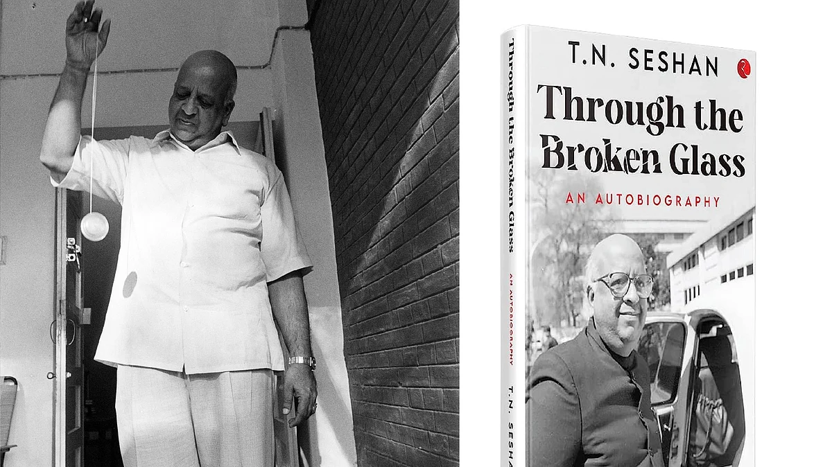 (Left) T.N. Seshan in 1994; (right) the book cover