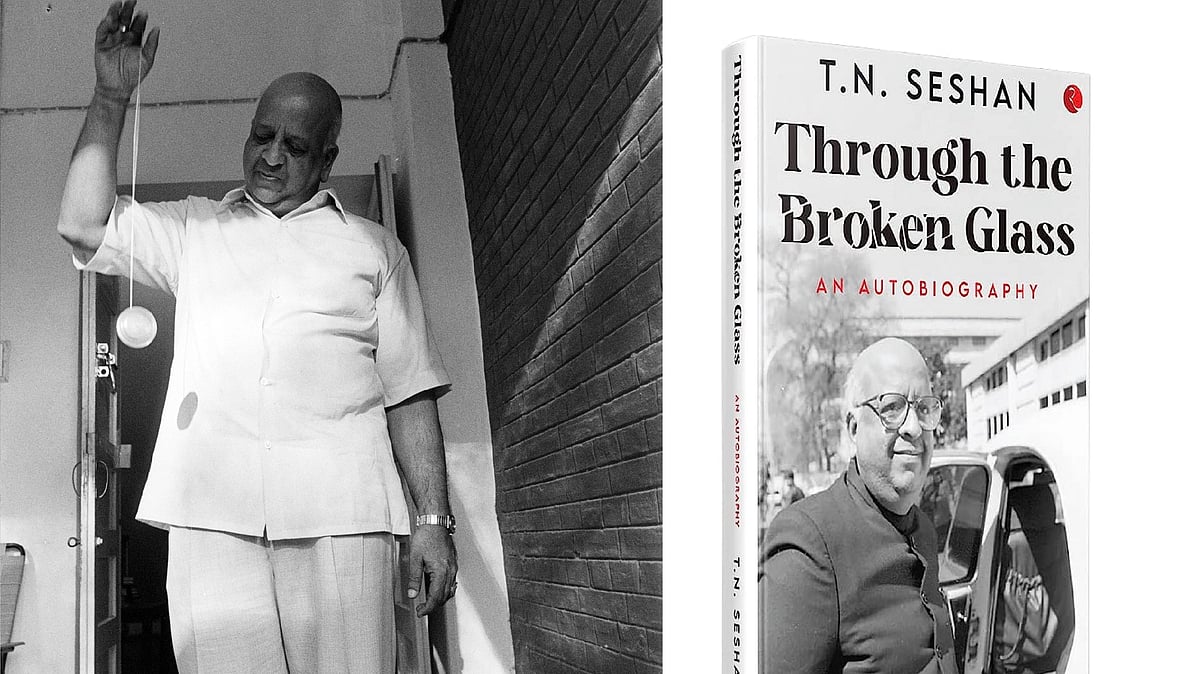 (Left) T.N. Seshan in 1994; (right) the book cover
