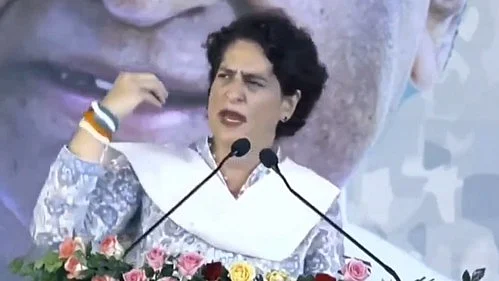 Priyanka Gandhi giving a speech (photo: IANS)
