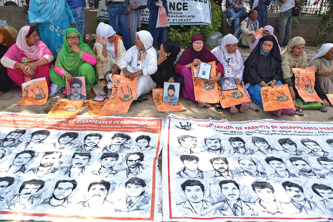 At Jantar Mantar in New Delhi, Kashmiri women protest the enforced disappearance of their kin, who have remained untraceable for decades. (Photo: Getty Images)