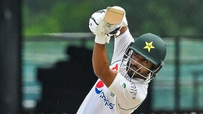 Saud Shakeel batting against Sri Lanka on Friday, July 28. (photo courtesy: @TheRealPCB/Twitter)