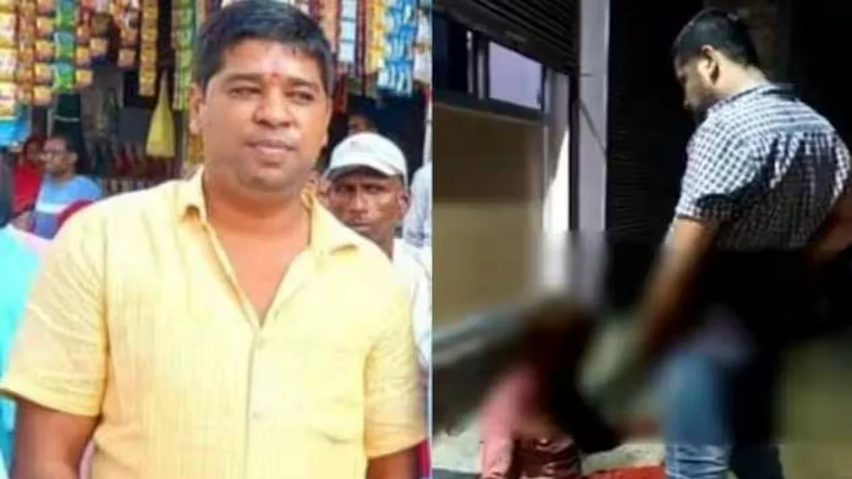 Pravesh Shukla (left);screen grab of the viral video that shows the BJP worker urinating on a tribal worker (photo: IANS)