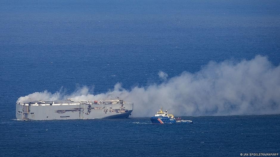 Car-carrying ship off Dutch coast still burning