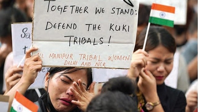 Kukis from Manipur protest in New Delhi against the killings of tribals in the ethnic violence raging in their home state for over two months (photo: Getty Images)