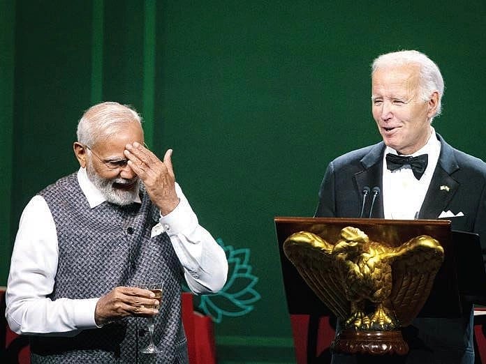PM Modi with US president Joe Biden at a state dinner at the White House, 22 June 2023