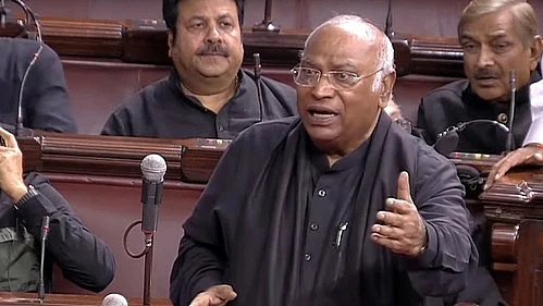 Congress leader and leader of opposition Mallikarjun Kharge in Rajya Sabha (Photo: IANS)