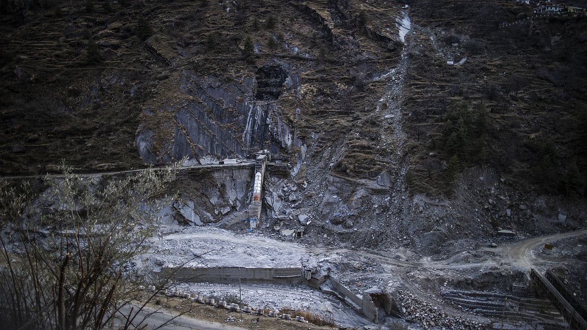 Representative image; Damaged infrastructure following a landslide at the 35-MW Rishi Ganga hydropower project construction site in Chamoli district, Uttarakhand, India, on Thursday, Feb. 10. (photo: Getty Images)