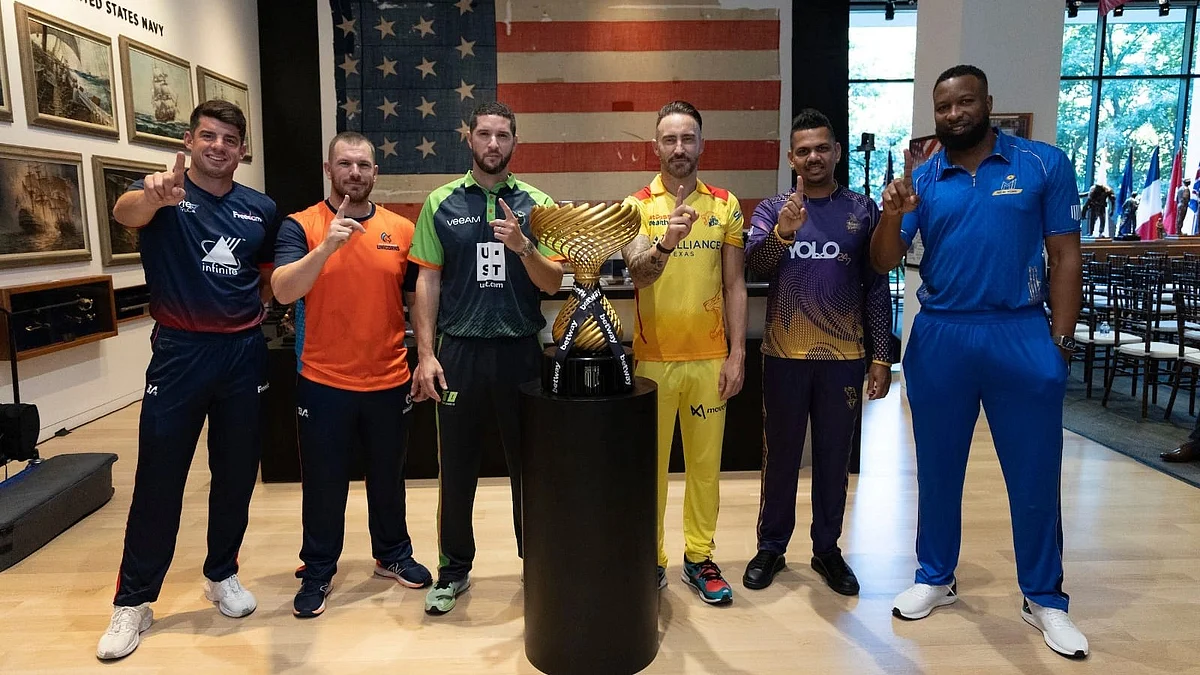 Captains' corner: (R-L) Kieron Pollard, Sunil Narine, Faf du Plessis, Wayne Parnell, Aaron Finch and Moses Henriques, captains of the six teams of Major League Cricket strike a pose in Dallas earlier this week (Photo: Major League Cricket)