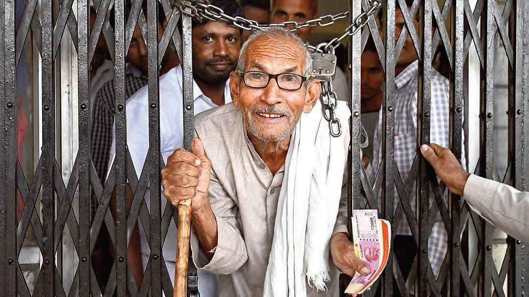 A farmer at a rural bank branch in Dadri, Uttar Pradesh