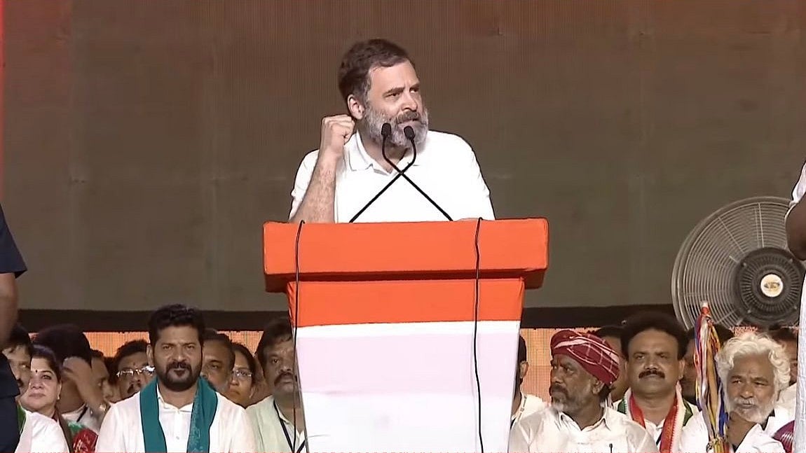 Rahul Gandhi addresses a mega rally in Khammam, Telangana on Sunday, 2 July 2023