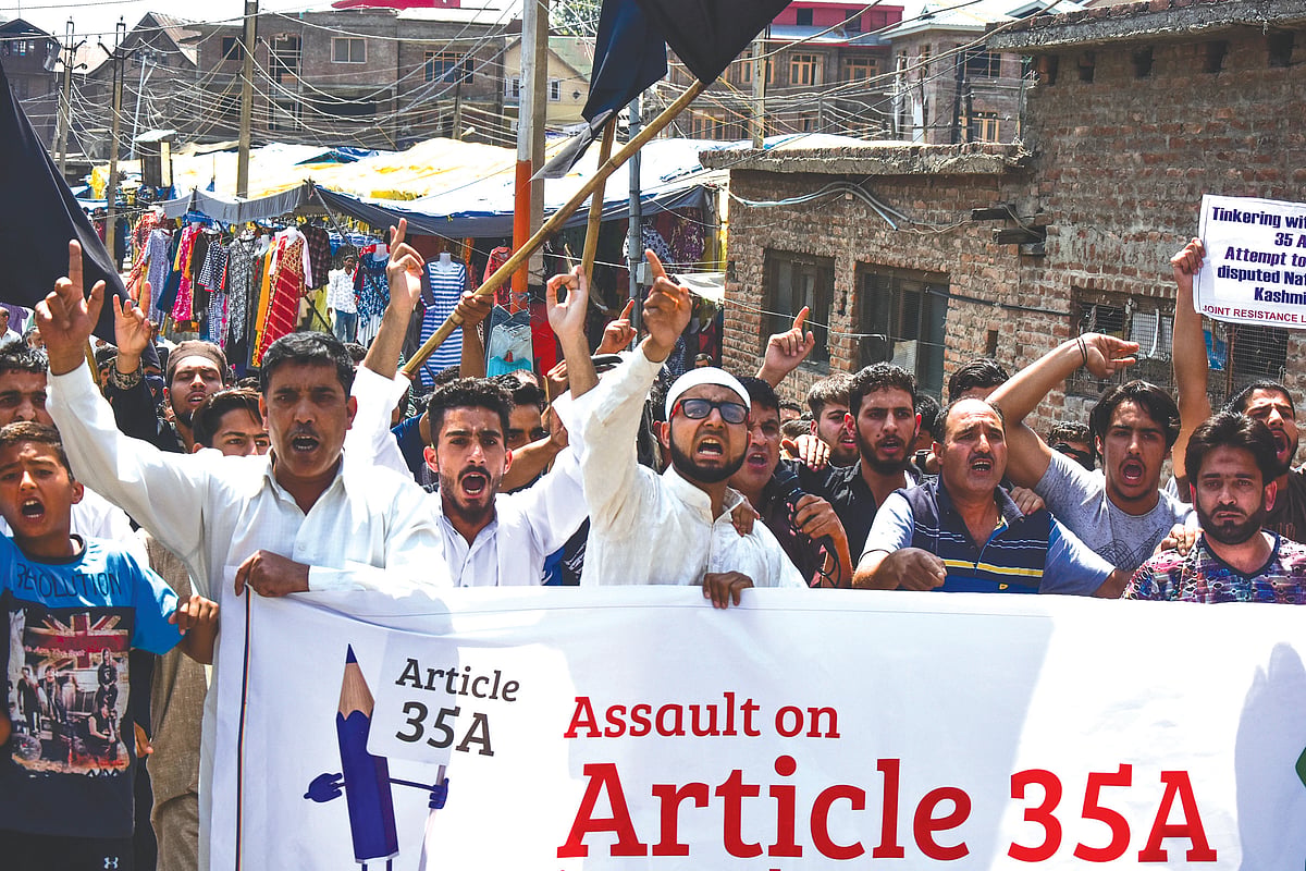 In this pre-2019 photo, Kashmiris are seen protesting in Srinagar against the Indian government’s proposed move to revoke Articles 35A and 370 (Photo: Getty Images)