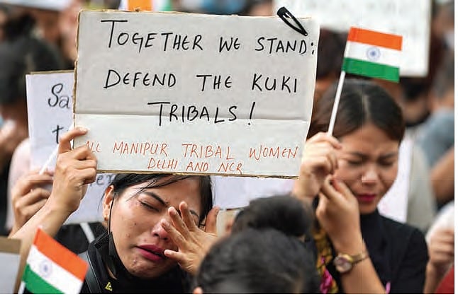 Kukis from Manipur protest in New Delhi against the killings of tribals in the ethnic violence raging in their home state for over two months (Photo: Getty)
