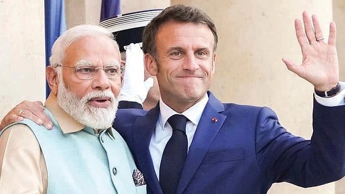 PM Modi with French president Emmanuel Macron at the Élysée Palace in Paris, 13 July 2023 (Photo: Getty Images)