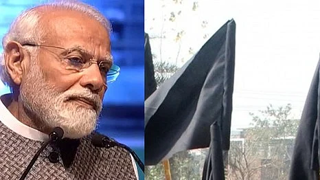 PM Modi (left) Black flags (right) (Photo: IANS)